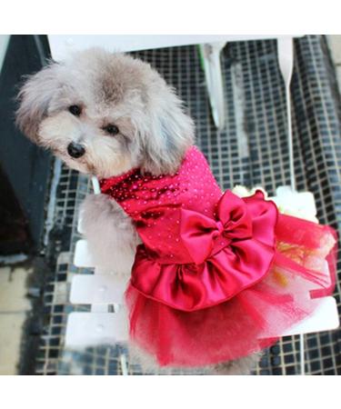 Pet Dog Puppy Bow Gauze Tutu Dress Skirt Cat Sequin Princess Clothes Apparel Dog Accessories Birthday Chirstmas Thanksgiving Valentine's Day Gifts Dark Red L - Buy Online on GoSupps.com
