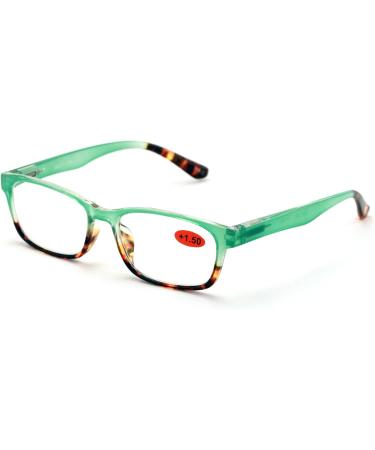 Stylish Classic Rectangle Reading Glasses for Women - 2 Pairs Tortoise Green 2.5x Spring Hinges - International Shipping Available - Buy Online on GoSupps.com