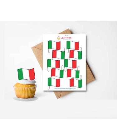 20x Pre-cut Italy Italian Flags Edible Thick Wafer Card Standing Cupcake Toppers Birthday Party Cake Decorations