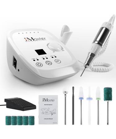 Nail miller JCMaster Profi milling cutter Max. 35 000 rpm electric nail file with foot pedal for gelail acrylic nails electrical nail milling cutter for nail studio at home including 6x bits (white)