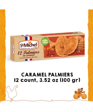 St Michel Caramel Palmiers Biscuits - 4 Pack (100g each) Made In France, Non-GMO - 48 Crunchy Glazed Puff Pastry Butter Biscuits - Buy Online on GoSupps.com