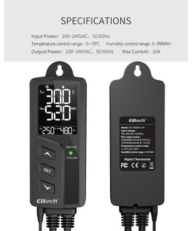 Elitech STC-1000PRO Thermostat Temperature & Moisture Controller | 220V Socket for Greenhouse Reptiles Terrarium - Buy Online on GoSupps.com