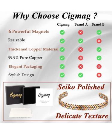 Cigmag Women's Copper Magnetic Bracelet - Adjustable Brazaletes Cuff Bangle with Ultra Strength Magnet - Tricolor Feather Design - Gift Box Included - Buy Online on GoSupps.com