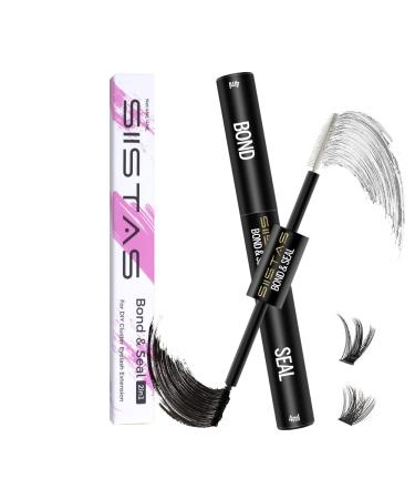 Lash Bond and Seal Cluster Eyelash Glue for DIY Individual Eyelash Extensions Super Strong Hold Cluster Lash Adhesive Waterproof Mascara Wand Individual Lashes Glue for Sensitive Eyes 2in1-Black Bond