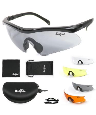 HUNTPAL Hunting Shooting Safety Glasses Goggles Set with 4 Interchangeable Lens, Universal Sports Adjustable Half Frame Rubber Nose Scratch Impact Resistant Eyewear Sunglasses for Shooting Range