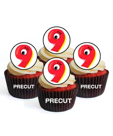 PRECUT Monster 9th Birthday Edible Cupcake Toppers - Monster Numbers Theme Premium Thickness SWEETENED VANILLA - wafer card disc cake decorations (Pack of 12)