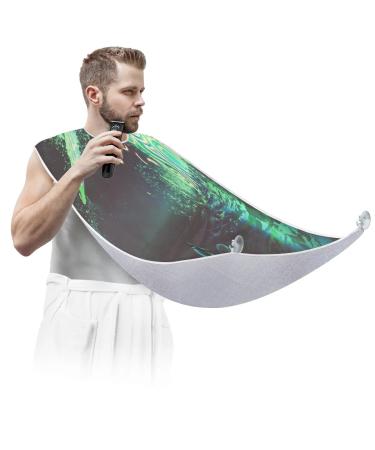 Big Fish Beard Bib Hair Catcher Men Shaving Catcher Non-Stick Beard Trimmer Catcher with 2 Suction Hooks Haircut Salon Cape Apron Birthday Gift for Father Husband Him