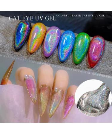 Rainbow Cat Eye Gel Nail Polish | Holographic Magnetic with Glitter | Reflective Shimmery Effect - Buy Online on GoSupps.com