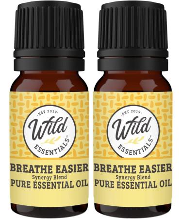 Wild EssentialsBreathe Easier 100% Pure Essential Oil Synergy Blend 2 Pack - 10ml Cool and clearing for Congestion Sinus Allergies stuffy Nose Cold and flu Symptoms Made and Bottled in USA Breathe Easier 0.34 Fl Oz (Pack of 2)
