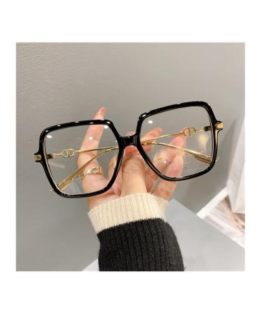 Siqiwl reading glasses fashion oversized Square Eyewear anti-blue light retro metal frame glasses for women computer glasses (color: +2 size: black)