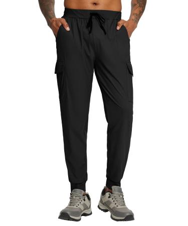BALEAF Men's Lightweight Joggers Quick Dry Cargo Pants UPF 50+ Stretch Jogger Pants Hiking Outdoor Running Track Workout Black Medium