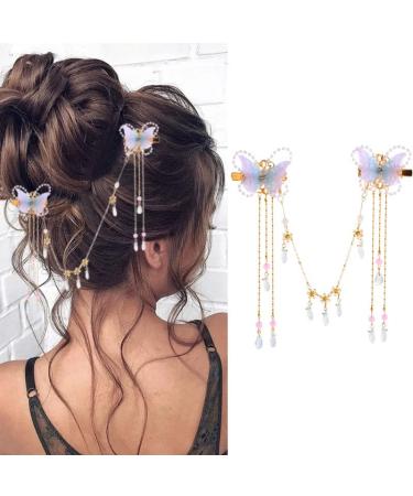 Bartosi Butterfly Hair Clips Bride Wedding Hair Barrettes Tassel Pearl Hairpin Cute Rhinestone Hair Pin Crystal Decorative Bobby Pins Hair Accessories for Women and Girls