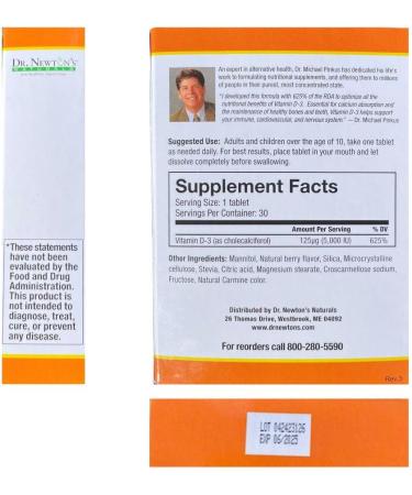 Dr. Newton's Naturals Vitamin D3 Fast-Melting Tablets - 5000 IU (125 mcg) Helps Maintain Healthy Bones and Immune Support - 30 Tablets - Ultimate Absorption High Potency-Manufactured in USA - Buy Online on GoSupps.com