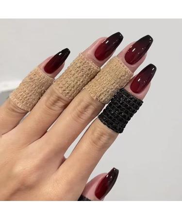 BABALAL Halloween Press on Nails Medium Coffin Fake Nails Black Red Goth Glue on Nails 24Pcs Glossy Ballerina Acrylic Nails for Women and Girls BBFNH16blackred