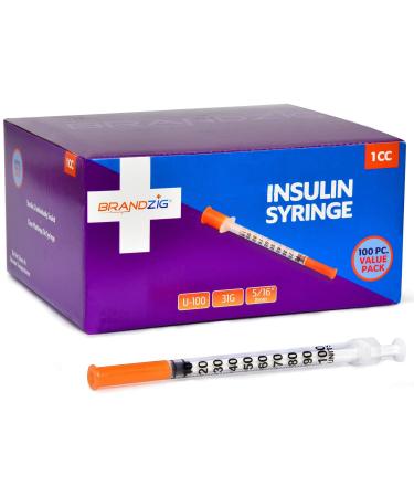 Brandzig Ultra-Fine Insulin Syringes 31G 1cc 5/16" 100-Pack
