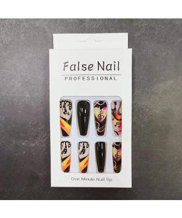GORS Long Black Press on Nails - Colorful Coffin Fake Nails with Graffiti Note Designs | Full Cover False Nails for Women - Buy Online on GoSupps.com