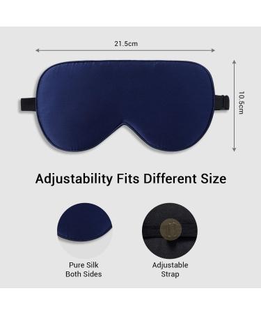 LaCourse 100% Natural Mulberry Silk Eye Mask for Sleeping with a Travel Pouch Both Sides 19 Momme Organic Silk Adjustable Silk Sleep Eye Mask for Women & Men Navy Blue - Buy Online on GoSupps.com
