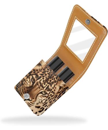 Buy Stylish Brown Leopard Print Leather Lipstick Case Organizer with Mirror | Mini Lip Gloss Holder for Travel | International Shipping Available - Buy Online on GoSupps.com