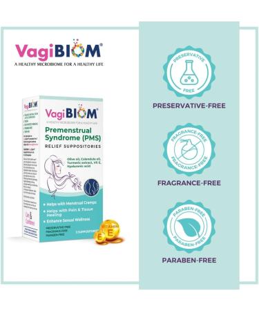 VagiBiom Menstrual Relief Suppositories (5 Count) | Calendula Oil, Cocoa Butter, Turmeric | Supports Cramp Relief, Mood Balance, Tissue Healing | USA Made, Vegan - Buy Online on GoSupps.com