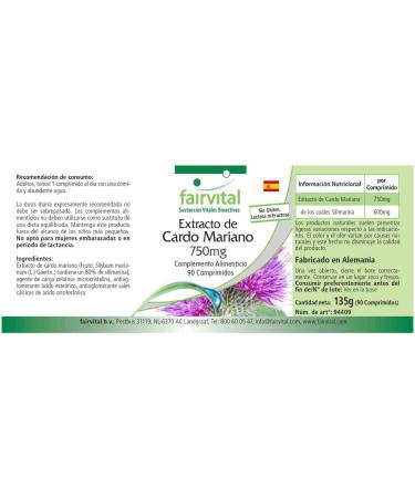 Fairvital | Milk Thistle Extract 750mg - box for 3 months - VEGAN - High dosed - 90 tablets - standardized to 80% silymarin - Buy Online on GoSupps.com