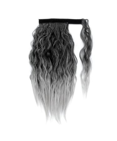 14 Grey Curly Wavy Ponytail Hair Extension - Heat Resistant Synthetic Clip-in for Women - Ombre Grey - Buy Online on GoSupps.com