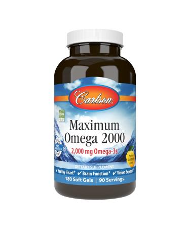 Carlson Labs Maximum Omega 2000 Natural Lemon 2000 mg 180 Soft Gels