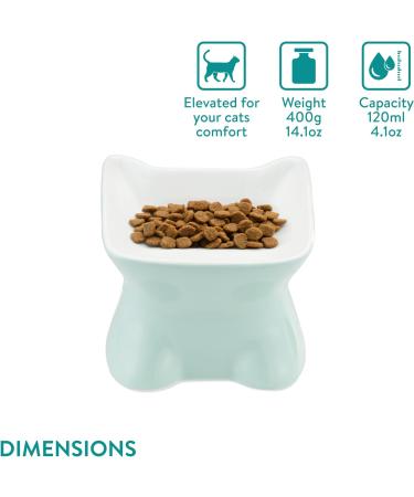 Navaris Raised Ceramic Cat Bowls (Set of 2) - Elevated Food and Water Bowl Pack for Cats - Cute Kitty Shaped Dishes with Ears - Dishwasher Safe - Green/Peach - Buy Online on GoSupps.com