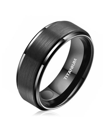 JEROOT Titanium Magnetic Rings for Men Women Step Edge Sleek Design Magnetic Rings 2 Strong Magnets with Jewelry Gift Box Black 8mm V 1/2(3500 Gauss) Black-8mm V 1/2