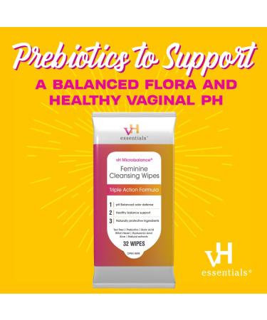 vH Essentials Feminine Cleansing Wipes | pH Balanced Tea Tree & Aloe Odor-Blocking Paraben-Free - Soothing Care for Vaginal & Perianal Health - Buy Online on GoSupps.com