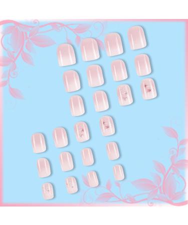 Shop Pink Gradient Press on Nails - Flower Design Ombre Short Square False Nails | 24Pcs Glossy Gel Art for Coquette Women - Buy Online on GoSupps.com