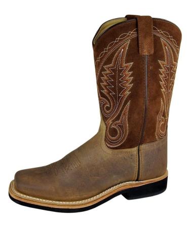 Smoky Mountain Boots | Boonville Series | Mens Western Boot | Square Toe | Durable Leather | Crepe Sole & Walking Heel | Man-Made Lining & Leather Upper | Steel Shank Brown Distress 7.5