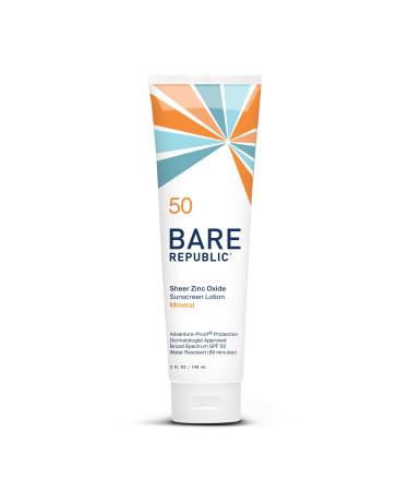 Bare Republic Sport Mineral Sunscreen SPF 50 Sunblock Body Lotion  Free of Chemical Actives  Vanilla Coco Scent  5 Fl Oz