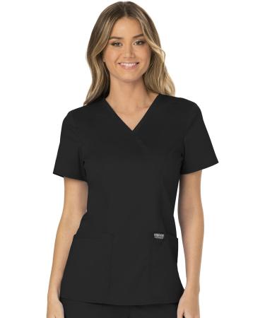 Mock Wrap Scrubs for Women Workwear Revolution Soft Stretch Easy Care WW610 Medium Black