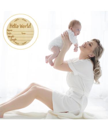 Hello World Wooden Baby Announcement Sign - Newborn Welcome Plaque for Baby Shower Photo Prop and Nursery Wall Decor - Buy Online on GoSupps.com