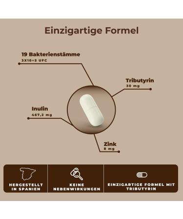 Probiotics Capsules with Inulin Tributyrin & Zinc | Prebiotic & Postbiotic for Intestinal Health | Vegan | 60 Pieces - Made in EU - Buy Online on GoSupps.com