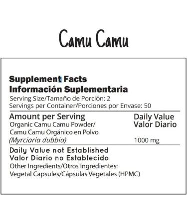 Camu Camu Capsules - Organic & Fairtrade Certified, Immune System Booster, Vitamin C Source - 100 Vegan Pills, Non GMO, Gluten Free - Amazon Andes - Buy Online on GoSupps.com