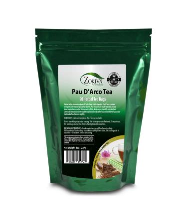 Zokiva Nutritionals - Pau D'arco Tea Bags - 90 Premium Ipe Roxo Bark Tea Bags - 100% Pure All-Natural Immune System Support In a Stand up Resealable Foil Pouch