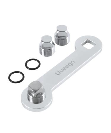 uueeGo Aluminum Boat Drain Plug Wrench, Patented, Fits 1/2 inch NPT Plug, Includes 3 Spare Brass Plugs, Silver
