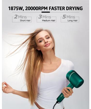 Ionic 1875W Hair Dryer with Concentrator - Fast Drying, Lightweight, Cool Heat & 2 Speed Settings - Professional Blow Dryer for Women and Kids - Green - Buy Online on GoSupps.com