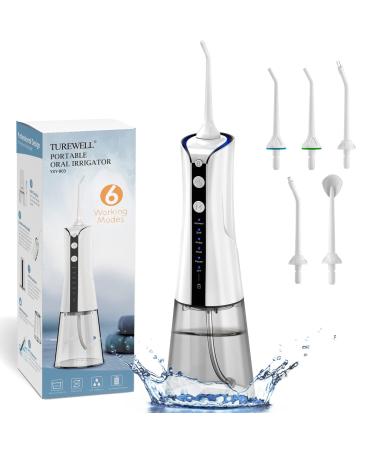 TUREWELL Cordless Water Dental Flosser, Water Teeth Cleaner Pick 5 Jet Tips and 6 Modes, IPX7 Waterproof , 300ML Portable Oral Irrigator for Home and Travel