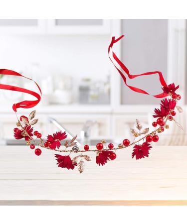 Amosfun Elegant Red Flower Wedding Bridal Headband - Handmade Crystal Ribbon Headdress for Bride Bridesmaid - Buy Online on GoSupps.com