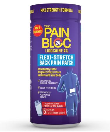PainBloc24 Flexi-Stretch Adhesive Pain Patch for Backs - Topical Patches with Lidocaine 4% - Large Pain Patches -Maximum Strength Numbing Pain Relief for Back Pain, Shoulder Pain - 5 Large Patches