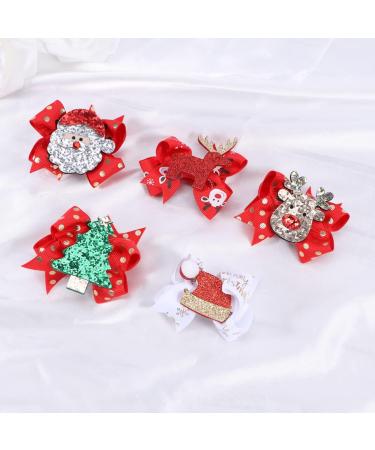 Lurrose Christmas Bow Hair Clip Set - Festive Elk Hairpin for Girls, 5pcs - Buy Online on GoSupps.com