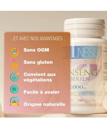 WELLNESS OPTI Siberian Ginseng - 120 Tablets - Natural Energizer for Two Months Use - Daily Dose 2000 mg - Support Your Daily Activity and Mental Performance - Buy Online on GoSupps.com