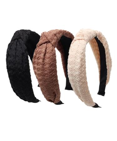 Cuizhiyu 3PK Black Knot Headbands for Women Wide Hair Bands lace Brown Non Slip Fashion Hair Hoop Solid Hairband for Girls Hair Accessories