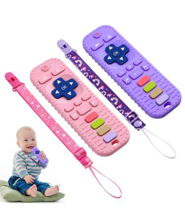 Aolso baby biting toys 2 pieces of baby remote control bite ring silicone biting toys biting toys with 2 pieces of pacifier clip teeth only accessories for baby (pink/purple) - Buy Online on GoSupps.com