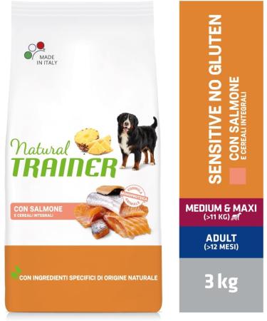 Natural Trainer Sensitive No Gluten - Croquettes for Medium-Maxi Adult Dogs with Salmon and Whole Grains - 3kg - Buy Online on GoSupps.com