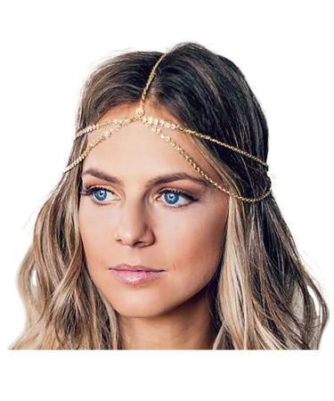 Yean Gold Head Chain Bohemian Hair Jewelry Headpiece Forehead Band Festival Hair Headband Accessories for Women and Girls (Gold) - Buy Online on GoSupps.com