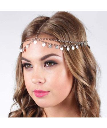 Runmi Boho Headchains Sequins Tassels Headpiece Bridal Hair Piece Wedding Hair Accessories for Women and Girls silver - Buy Online on GoSupps.com