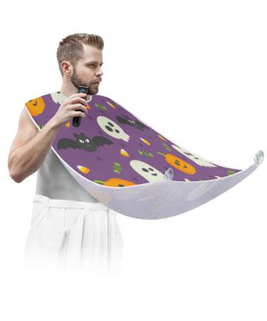 Halloween Bat Spectre Pumpkin Beard Bib Apron Beard Bib Hair Catcher for Men Shaving and Trimming Non-Stick Waterproof Beard Cape Grooming Cloth with 2 Suction Cups Gifts for Men
